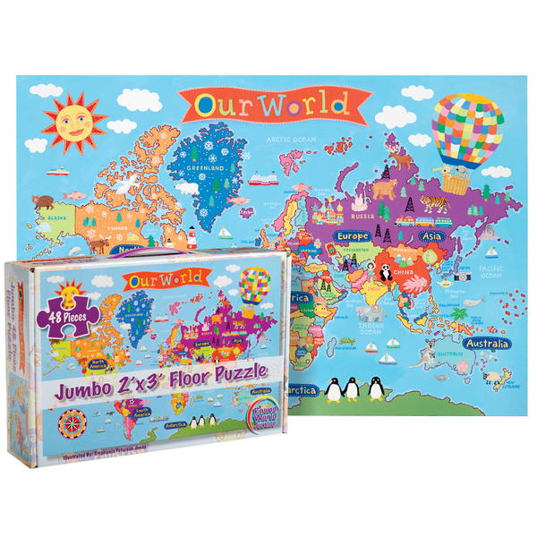 Round World Products World Floor Puzzle for Kids, 24inH x 36inL, 48 Pieces KP03